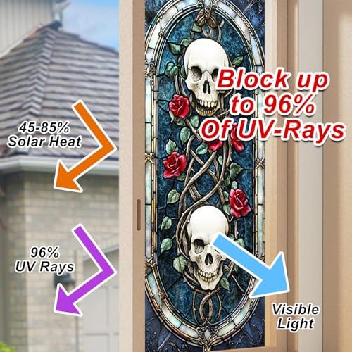 HOMETITUTE Gothic Skull Rose Privacy Window Film Cling 17.7x39.3 PVC - Image 4