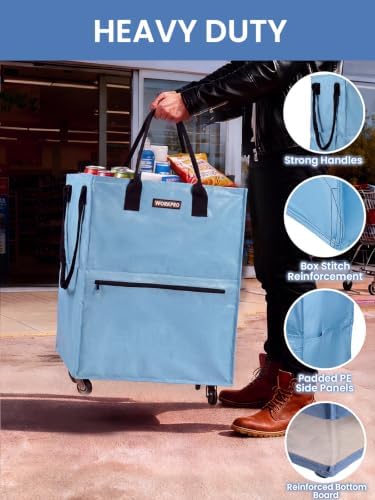WORKPRO Medium Rolling Grocery Bag, 18-Gallon Shopping Tote with 4 Wheels - Image 4