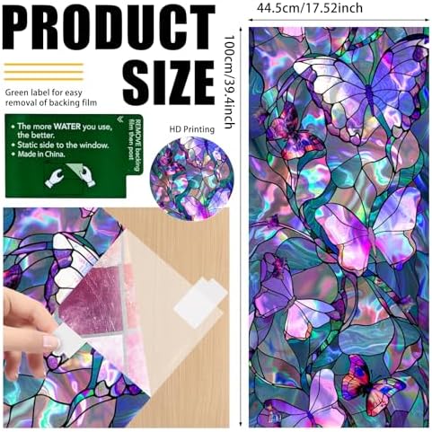 Nuxovilar 17.7x39 Butterfly Stained Glass Window Film, Iridescent - Image 4