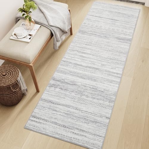 2x6 Runner Rug Machine Washable Non Slip Area Rug Distressed Neutral Moroccan Boho Rug Ultra Soft Floor Runners for Hallways for Entryway Laundry Room Kitchen, Grey by Tchdio