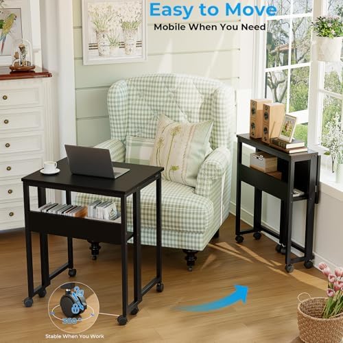 GreenForest Folding Desk with Wheels, 24.8" Rolling Table for Small Spaces - Image 4