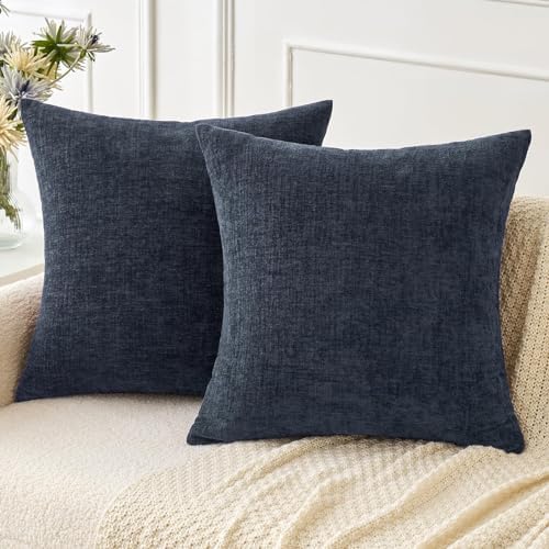 MIULEE Soft Chenille Throw Pillow Covers Dark Navy 20x20 Inch Pack of 2 by MIULEE
