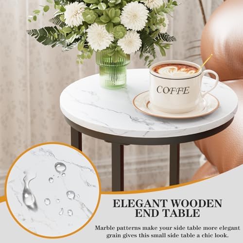 C Shaped end Table,Wood Round Side Table for Couch,Small Sofa Table with Metal Frame for Bedroom,Living Room,Bedside,Black Color(11.81" D x 11.81" W x 23.62" H) - Image 4