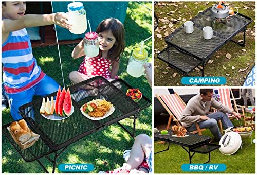 Small Low Camping Table with 2 Wing Panels, Folding Low Picnic & Outdoor Table with 2 Shelves, Lightweight & Easy Carry for Beach, Fishing, Sturdy Steel Mesh Top (3 FT, Black) - Image 6