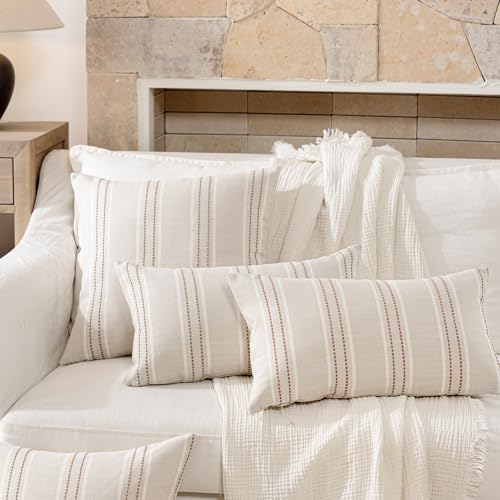 Hckot Tan Brown Throw Pillow Covers 18x18 Set of 2 Striped Pillow Covers - Image 5