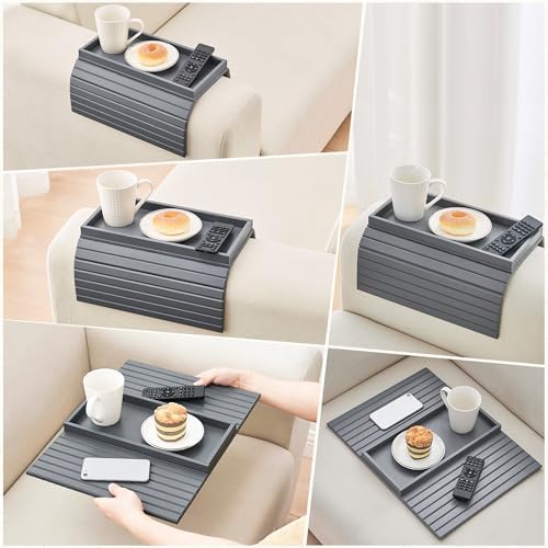 GEHE Bamboo Sofa Arm Tray, Foldable Couch Arm Tray Side Table, Anti-Falling Armrest Tables Cup Holder for Snacks, Drinks, Beers, Phone, Control, Flexible and Portable, Anti-Slip - Image 5