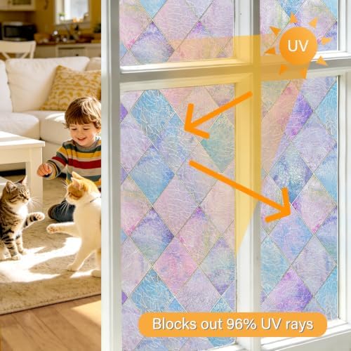 LaCheery 23.6"x78.7" Window Privacy Film Static Cling Stained Glass Window Film Decorative Colorful Privacy Sticker Removable UV Blocking Vinyl Films for Bathroom Glass Windows Doors Cars Home Decals - Image 6