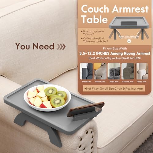 SINWANT Couch Armrest Table,Bamboo Couch Arm Tray with 360° Rotating Phone Holder,Anti Slip Foldable Sofa Arm Tray for Eating Drinking Snacks Remote on Armrest 15.35"x9.85" - Image 3