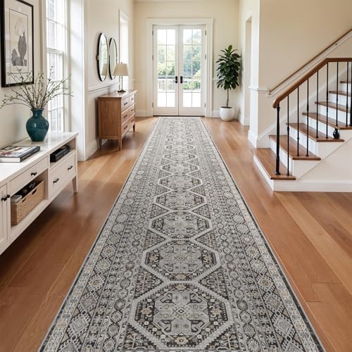 3x20 Runner Rug Washable Vintage: Non Slip Extra Long Hallway Runners Black by Ksrau