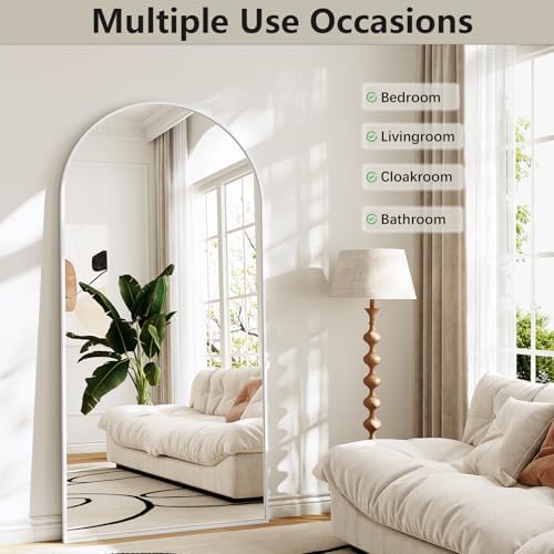 Mirror Full Length, 28"x71" Large Arched Floor Full Length Mirror with Stand, Room Decor Big Full Body Floor Mirror with HD Tempered Glass Aluminum Frame for Bedroom Living Room, White - Image 4