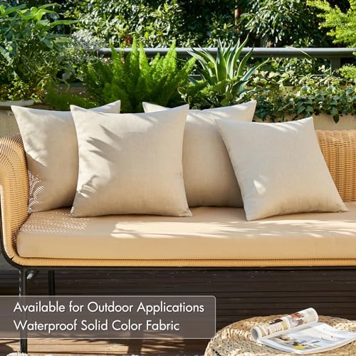 MIULEE Pack of 4 Decorative Outdoor Throw Pillow Covers Linen Waterproof Pillow Covers Summer Farmhouse Cushion Cases for Patio Garden Tent Balcony Couch Sofa 18x18 Inch Beige - Image 2