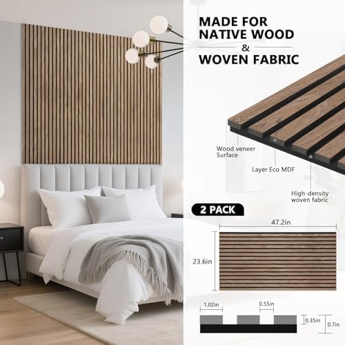 Acoustic Wall Panels, 2 Pack Wood Slat Wall Panel, Soundproof Wall Panels, 3D Textured Wall Decor for Ceiling and Wall, 47.2" x 23.6", in Walnut Finish - Image 4