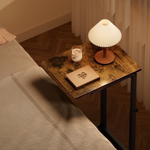 Vagusicc C-Shaped End Table for Couch, 33" Tall C Table Adjustable Height Side Table, Couch Side Tables with Metal Frame Slide Under Sofa, Sofa Table TV Tray for Living Room, Bedroom, Bedside, Brown - Image 5