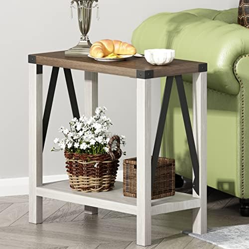 ChooChoo Farmhouse End Table, Narrow Side Table with Storage Shelf by ChooChoo