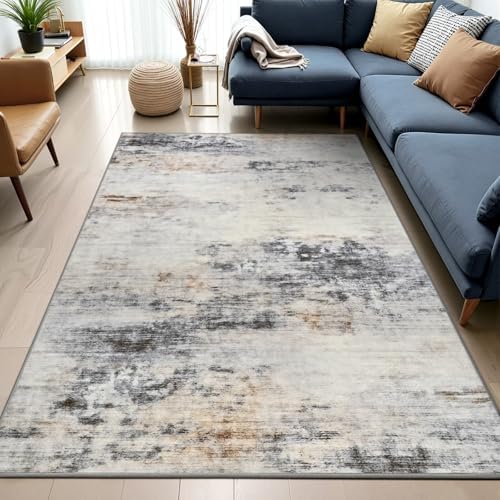 Toneed 4x6 Washable Non Slip Area Rugs for Bedroom Living Room, Grey/Brown - Image 5