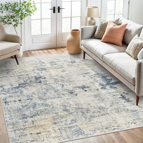 Soalmost Abstract Area Rug 6x9 for Living Room Washable Rugs Blue/Yellow - Image 4