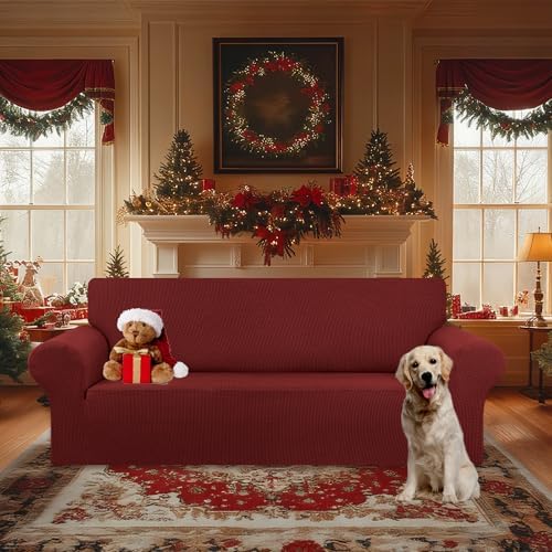KEKUOU Stretch Oversized Couch Covers for Sofa Slipcover,Dark Red - Image 2