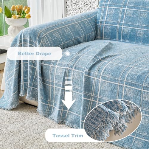 Couch Cover for Dogs Washable Sofa Cover, Sectional Couch Covers, Sofa Covers for 2 Cushion Couch, Non Slip Stripe Sofa Slipcovers Furniture Protector (Blue Checkered 91x150) - Image 4
