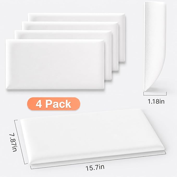 Anti Collision Wall Padding for Kids, Upholstered 3D Wall Panels | 4 Packs 7.8'' x 15.7'' Peel and Stick Headboard, Self Adhesive Wall Pads for Kids, Bedroom, Living Room, White - Image 3