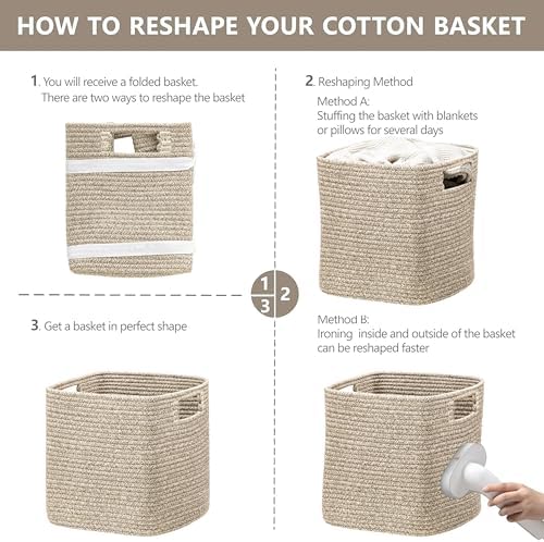 UBBCARE Set of 4 Storage Basket-12 X 12 X 12 in, Cotton Rope Basket for Shelves, Toys, Book, Cube Storage Bins with Handles, Woven Storage Baskets for Organizing, Mix-Brown - Image 7