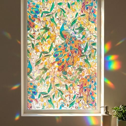 Peacock 3D Prism Stained Glass Window Film Privacy Anti UV 35x157in by BetterLifeinHouse