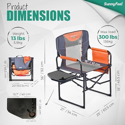 SUNNYFEEL Oversized Camping Chair Portable Directors Chairs with Side Table - Image 2