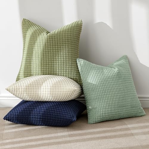 MIULEE Farmhouse Decorative Pillow Covers 18x18 Inch Set of 4 Muted Teal - Image 2