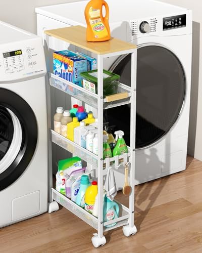 4-Tier Slim Utility Rolling Laundry Cart with Wheels, Easy to Assemble by TIPGO