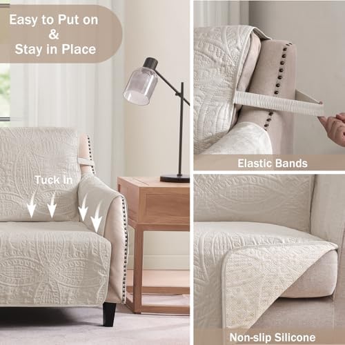Beige Recliner Chair Covers, Quilted Décor Water-Repellent Medium Lazy Boy Chair Covers, Pet Friendly Recliner Cover for Dogs Cats, Washable Couch Cover (Recliner 26", Beige Cream) - Image 3