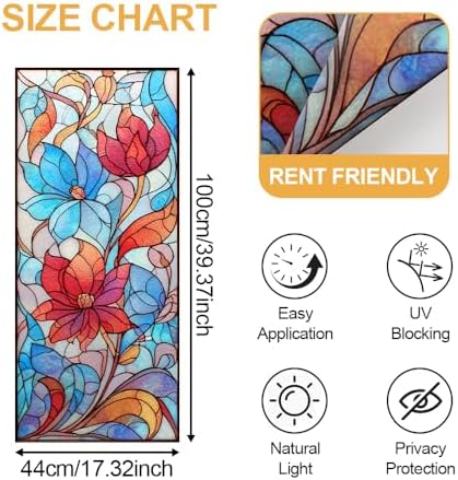 Cmialusie Floral Stained Glass Window Film 39.3 x 17.3 Inch Cling - Image 5