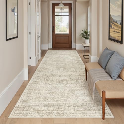 Soalmost Washable 4x8 Hallway Runner Rug Non-Slip Kitchen Entry Rugs Beige - Image 3