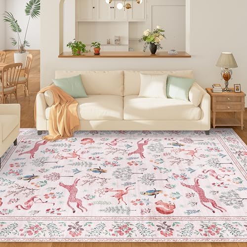 DUKINO 5x7 Area Rugs, Washable Animal Rug for Living Room Non Slip, Pink - Image 3