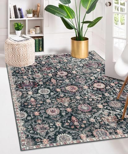 Lahome Moroccan Small Washable Rugs, 3x5 Black Rug for Bedroom Living Room by Lahome