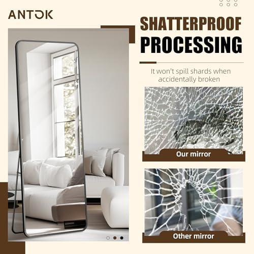 Antok Over The Door Mirror Full Length, 49'' x 14''Wall Mounted Hanging Mirror, Aluminum Alloy Frame, Shatterproof Glass, No Drill Installation for Bedroom, Closet, Bathroom, Dorm, Round Corner,Black - Image 5