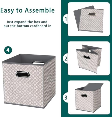Black Foldable Storage Cubes Bins, Fabric Storage Box Cubes Organizer Baskets with Dual Handles for Home Organizer,Set of 3,(Grey Light) - Image 6