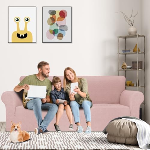 MAXIJIN Stretch Oversized Couch Covers for 3 Cushion Couch (91"-110"), 1-Piece Large Sofa Cover Slipcover Furniture Protector for Kids,Dogs (Extra Large, Diamond Pattern Dusty Pink) - Image 2