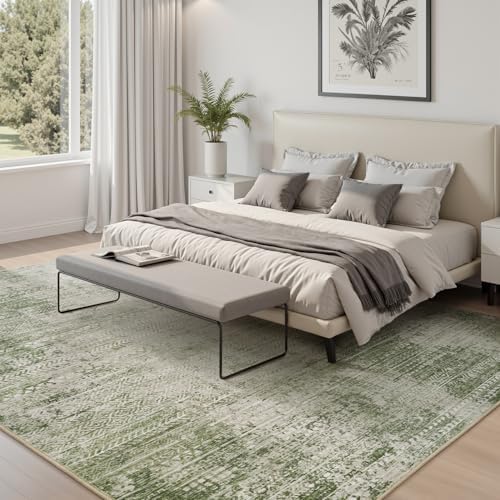 5x7 Area Rugs for Living Room Non Slip Machine Washable Rug Distressed Abstract Soft Indoor Carpet Neutral Boho Rug for Bedroom Dining Room Playroom Office, Green - Image 3