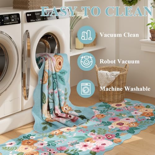 DUKINO 5x7 Area Rugs for Bedroom, Floral Washable Rug Non Slip, Teal - Image 6