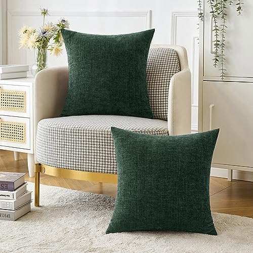 MIULEE Soft Chenille Throw Pillow Covers Green 18x18 Inch Pack of 2 - Image 4