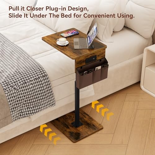 Vagusicc Sofa Armrest Tray Table for Couch - 360° Swivel Height Adjustable Side Table for Small Spaces, Snack Side Table for Bed or Chair, C Shaped End Table Snack Table for Eating Dinner Laptop - Image 6