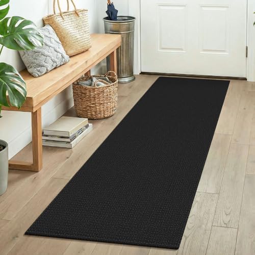 KOZYFLY Runners for Hallways 2x5 ft Washable Kitchen Runner Non Slip Rubber Backed Hall Runners Cotton Entryway Runner Rugs Floor Carpet for Indoor Backdoor Bedroom Kitchen, Black/Dark Grey by KOZYFLY