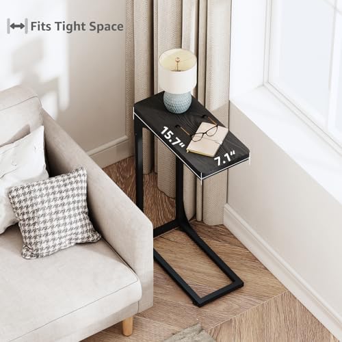 QEEIG Narrow C Shaped Side Table Set of 2 Living Room Sets Slim Couch Tray Tables Skinny Thin Small Modern 7 inch Width, Black (017-18B) - Image 4