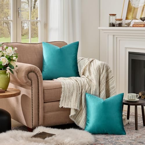 GIGIZAZA Teal Velvet Pillow Covers 16x16 Decorative Pillows Pack of 2 - Image 6