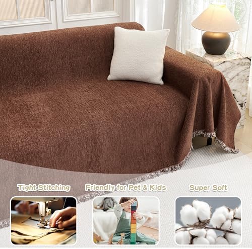 MYSKY HOME Oversized Couch Cover Sofa Covers Couch Covers for 3 Cushion Couch Sofa Pet Friendly L Shaped Couch Cover Sectional Couch Covers Non Slip Furniture Protector for Kids, 91"x150", Chocolate - Image 2