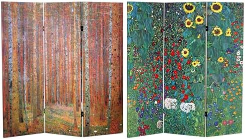 Red Lantern Double Sided Works of Klimt Room Divider - Tannenwald/Farm Garden, 4 Foot - 3 Panel by RedLantern