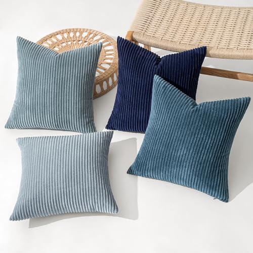 MIULEE Soft Corduroy Decorative Throw Pillow Covers Blue Navy Series 18x18 - Image 2