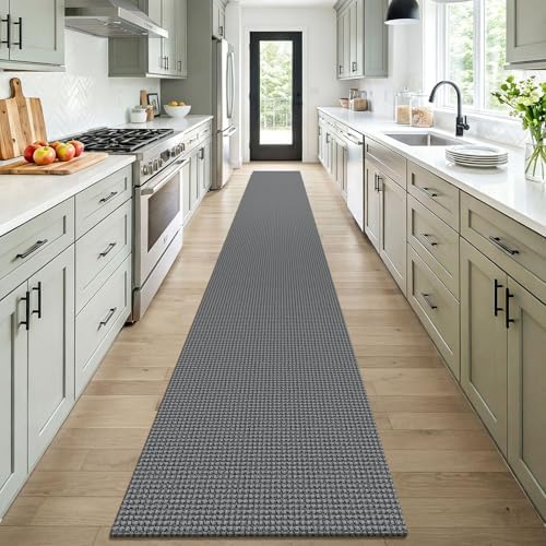 KOZYFLY Braided 2x16 Runners Rugs for Hallway, Extra Long Washable Runner Rug, Woven Non Slip Kitchen Runner, Cotton Entryway Rug, Floor Carpet for Entry, Aisle, Hall, Grey/Dark Grey - Image 2