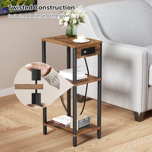 Tall Side Table with Charging Station, 30 Inch Tall End Tables Living Room - Image 4