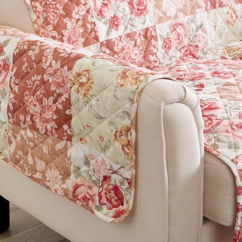 Great Bay Home Reversible Floral Patchwork Sofa Furniture Protector - Machine Washable, Scalloped Edge, Stain Resistant, Printed Furniture Cover for Dogs, Kids, and Pets (Burgundy/Taupe) - Image 6