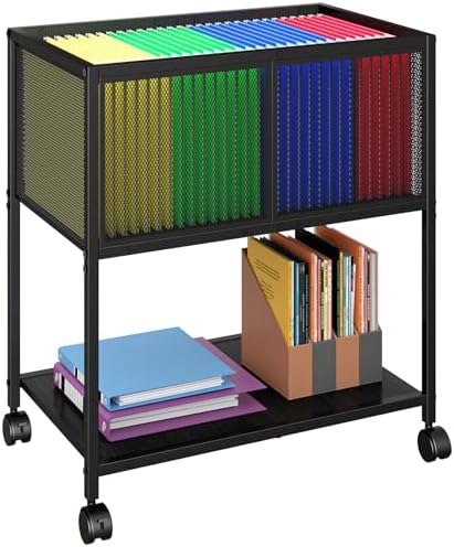 Sbanmao Rolling File Cart, Mobile File Cabinet with Wheels Hanging Files, Metal Hanging File Folder Cart File Organizer Fit Letter Size for Home Office, Black (Patent Pending) by shengbaomaoyi